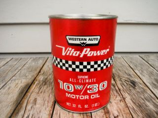 Vintage 1 Quart Western Auto Vita Power Motor Oil Can Full Nr Man Cave