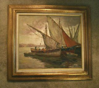 Andre Beronneau French Impressionist Oil Painting,  Fishing Boats,  Sete,  Listed 5