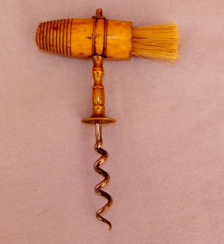 Antique Henshell Corkscrew (tire - Bouchon) With Brush,  Rare