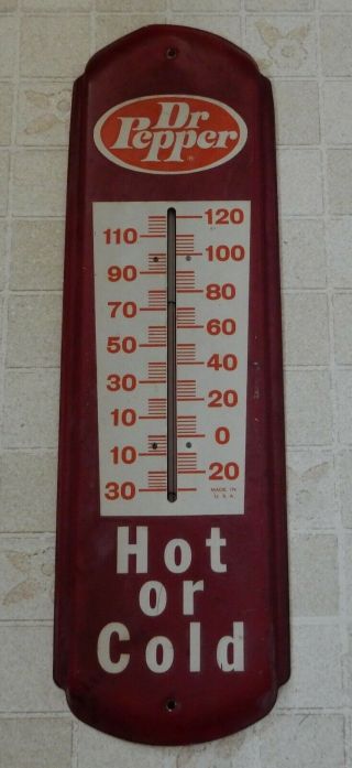Vintage Dr Pepper Soda Hot Or Cold Metal Advertising Thermometer 27 "