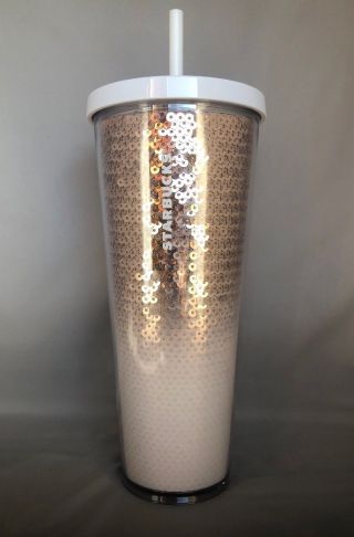 Starbucks White Gradient To Rose Gold Sequence Acrylic Cold Cup 24 Oz 2018.