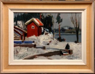 Gideon Isaksson (1911 - 1980) : Red Hut At Winter Lake