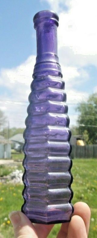 Purple Colored 6 Sided Ribbed Pepper Sauce Bottle 1880 