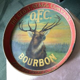 Antique Geo.  T.  Stagg Co.  O.  F.  C.  Bourbon Frankfort,  Ky Stag Picture Bar Tray