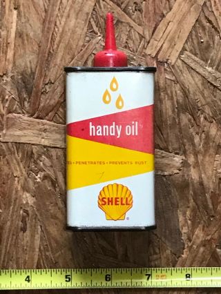 Vintage 4 Oz Shell Oil Tin Household Oil Handy Oiler Oil Can Rare Design