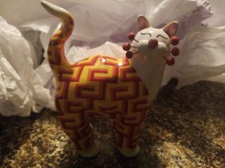 Whimsiclay Cat Figurine 2003 86041yellow Orange And Red Concentric Design