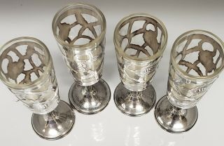 4 Sterling Silver & 4 Incerts Tequila Shot Glasses 925 Mexico