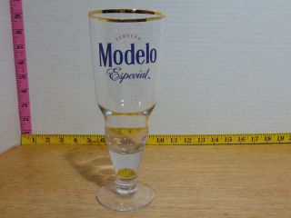 Four Modelo Cerveza Especial 16 Oz Beer Pilsner Glass Nos Custom Glass Gold Rim
