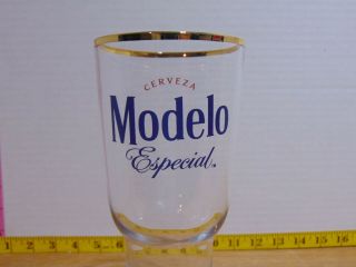Four Modelo Cerveza Especial 16 Oz Beer Pilsner Glass NOS Custom Glass Gold Rim 2