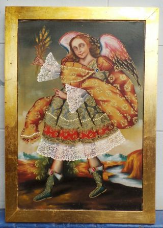 Antique Early 19th Century Oil Painting Michael Archangel Spanish Colonial