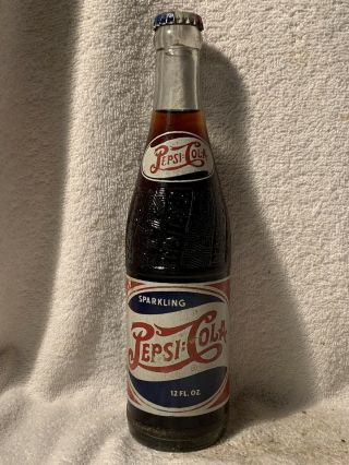 Full 12oz Pepsi - Cola R/w/b Double Dot Acl Soda Bottle Marion,  Va