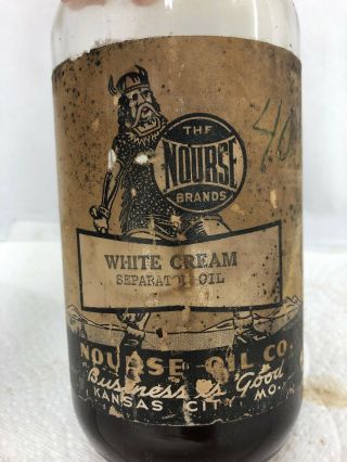 Rare Glass Nourse Montana White War Time Motor Oil Can Quart Paper Label Bottle
