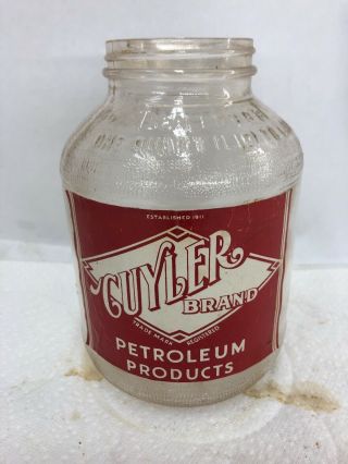 Rare Glass Cuyler Brand Chicago War Time Motor Oil Can Quart Paper Label Bottle