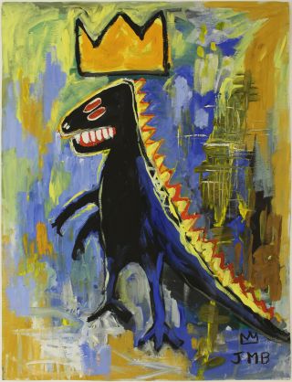 Rare Jean - Michel Basquiat Signed Gouache Untitled Painting
