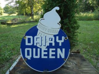 Vintage 1957 Dairy Queen Ice Cream Porcelain Enamel Advertising Fast Food Sign