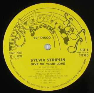 Sylvia Striplin - Give Me Your Love 12 " - Uno Melodic - Modern Soul Vg,  Mp3