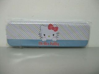 Sanrio Hello Kitty Blue And Polka Dot Metal Pencil Pen Tin Pouch Case