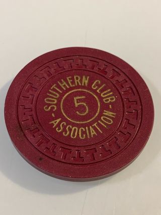Southern Club $5 Casino Chip Hot Springs Ark.  3.  99