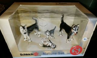 Nib Schleich Rare Nature Set Wolf Cubs Family
