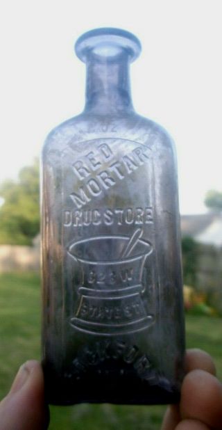 Purple Red Mortar Drug Store Bottle W/address Rockford,  Il 1890 
