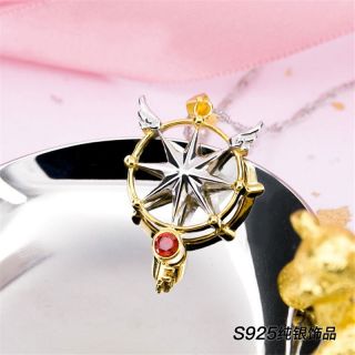 Anime Card Captor Sakura Kinomoto Magic Star Wand Key 925 Silver Necklace Gift