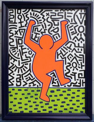 Oil On Canvas Keith Haring 1987 With Frame