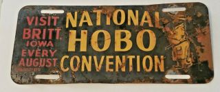 Rare National Hobo Convention Britt Iowa License Plate Topper
