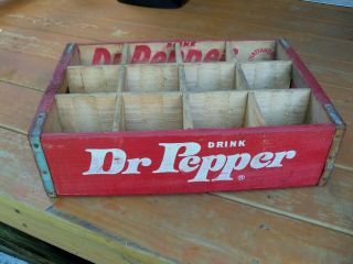 Vintage Wood Dr.  Pepper Red 12 Slot Crate -