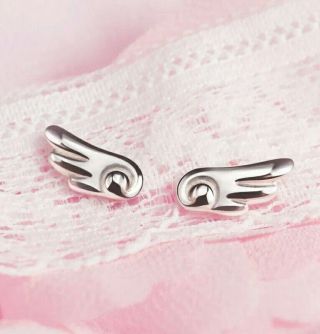 1 Pair Cute Silver Earrings Sakura Kinomoto Card Captor Wing Pendant Cosplay