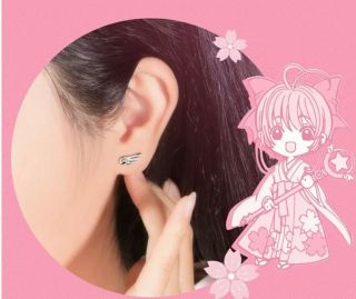 1 Pair Cute Silver Earrings Sakura Kinomoto Card Captor Wing Pendant Cosplay 3