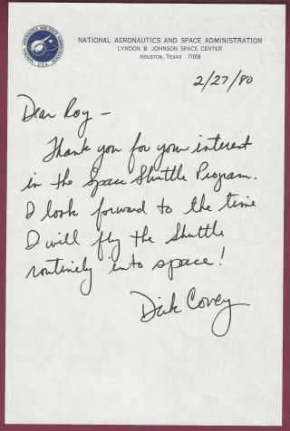 Richard O.  Covey,  Nasa Astronaut,  Autograph Letter Signed,  Uacc Rd 036