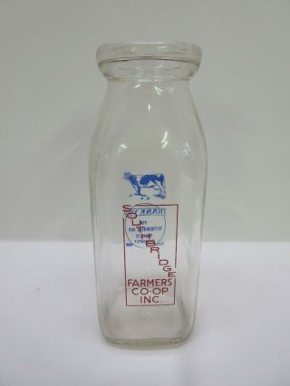 Vintage Southbridge Mass Farmers Co - Op Inc.  Milk Bottle Blue Cow 1 Pint