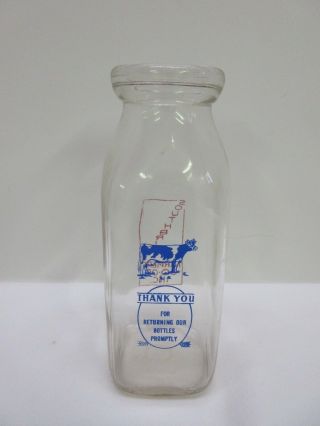 Vintage Southbridge Mass Farmers Co - Op inc.  Milk Bottle Blue Cow 1 Pint 2