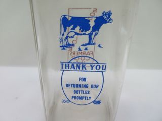 Vintage Southbridge Mass Farmers Co - Op inc.  Milk Bottle Blue Cow 1 Pint 3