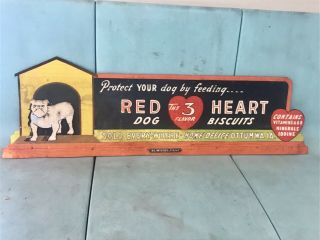 1940’s Red Heart Dog Biscuits Bulldog Die - Cut Advertising Sign - Ottumwa,  Iowa