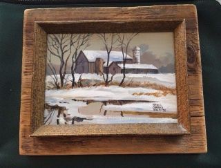 Parnell Edmund Bach - Wisconsin Artist Framed Oil Painting Farm Winter