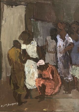 Group Of Woman In Street By Carlo Jean - Jacques - Naive Haitian Artist Painting
