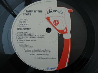 SNIFF ' N ' THE TEARS FICKLE HEART UK 1ST PRESS VINYL LP 1978 CWK 3002 2