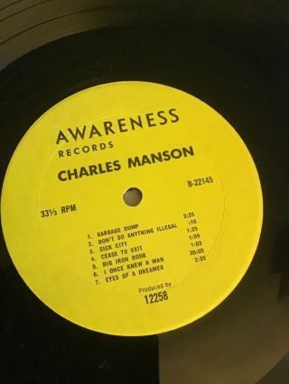 Charles Manson Awareness Lp Psych Folk Collectible Weird Helter Skelter 4
