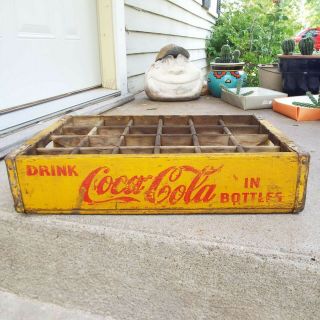 Antique Vintage Wooden Yellow Coke COCA COLA 24 Bottle Crate 2