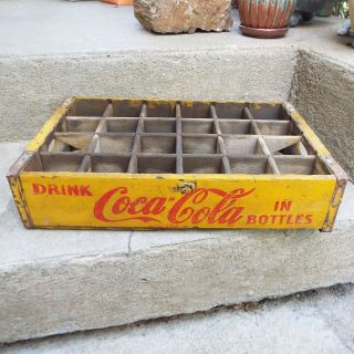 Antique Vintage Wooden Yellow Coke COCA COLA 24 Bottle Crate 3