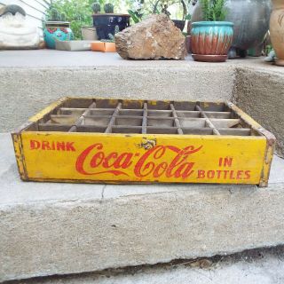 Antique Vintage Wooden Yellow Coke COCA COLA 24 Bottle Crate 8