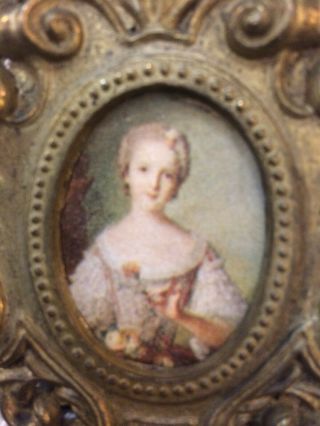 Antique French Victorian Miniature Portrait of Marie Antoinette Bronze Framed. 2