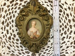 Antique French Victorian Miniature Portrait of Marie Antoinette Bronze Framed. 3