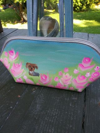 Hand Painted Dog Art Yorkie Yorkshire Terrier Shabby Roses Travel Makeup Case