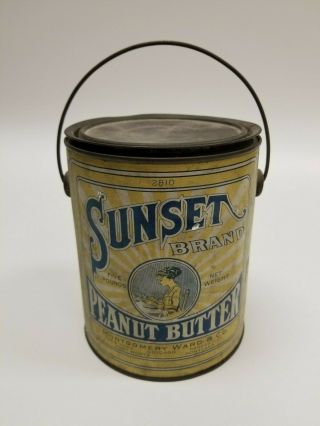Rare Vtg Montgomery Ward Sunset Brand 5 Lb Peanut Butter Pail Advertising Tin