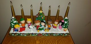 Danbury Peanuts Christmas Candelabra Figurine Snoopy Candles Lighted