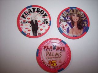 3 $5 Palms Casino Hotel Poker Chips Playboy Club Playmate Grand Opening 2006 Unc