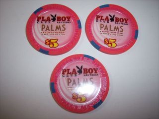 3 $5 Palms Casino Hotel Poker Chips Playboy Club Playmate Grand Opening 2006 Unc 2