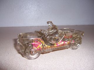 Antique Glass Candy Container 4 1/2 " Toy Willys Jeep J H Millstein Co 1940s